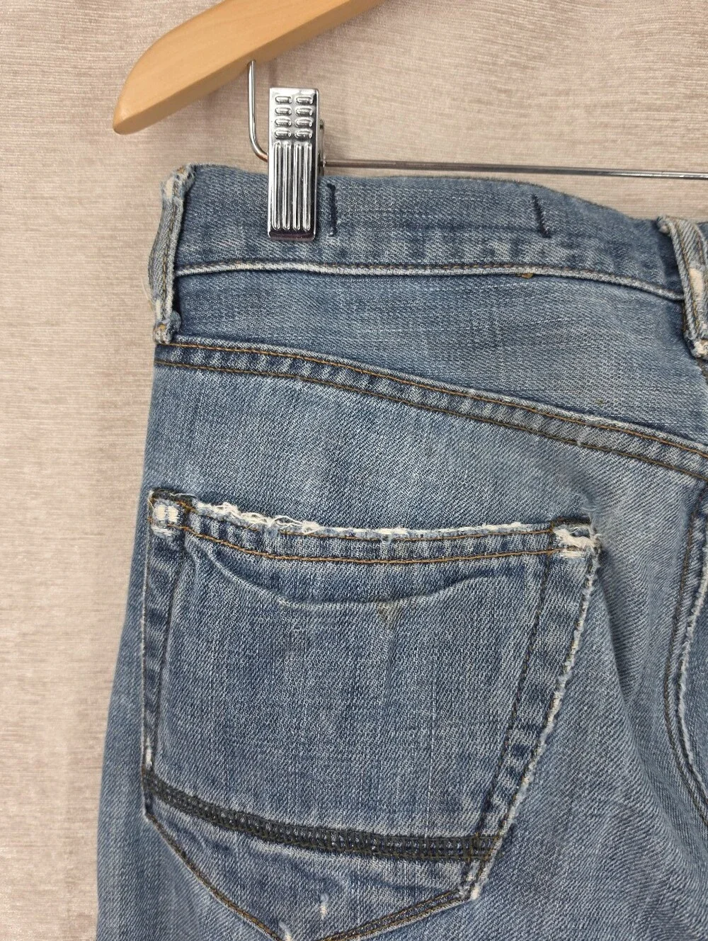 Ralph Lauren Vintage Mercer Jeans Thrashed Distressed Button Fly Denim